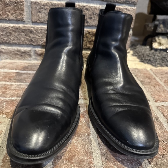 BOSS Derrk Chelsea Boot Mens Size 10.5 Black Leather Italy Ankle Dress Pull On - Picture 2 of 16